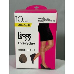 L'eggs Everyday Knee Highs One Size SUNTAN Reinforced Toe 10 pairs 43275